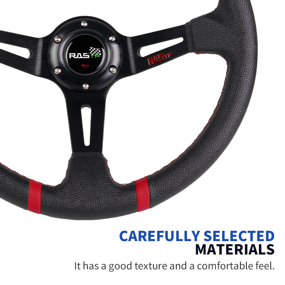 13RASTP Dish Drifting Sport Steering Wheel Aluminum Surface Racing Black