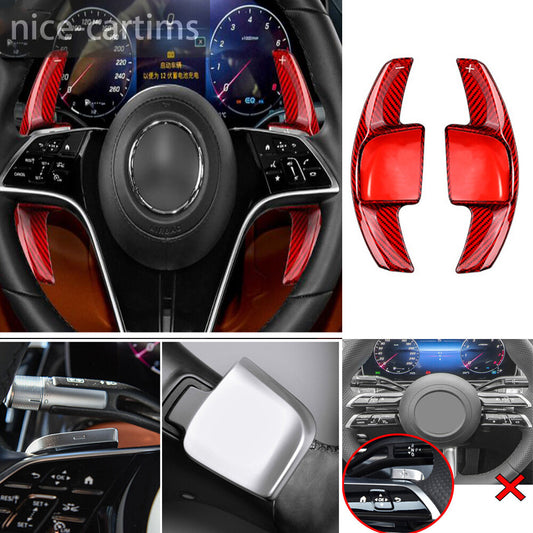 Red Carbon Fiber Steering Wheel Paddles Shifter Trim for Benz C S E Class 2021+