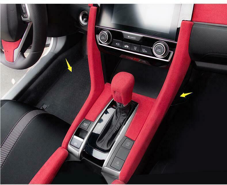 Gear Shift Both Side Cover Trim 2 for Honda for Civic 2016-2021 Red Alcantara Suede