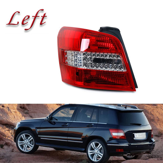 The left rear taillight applies to for Mercedes-Benz W204, GLK200, GLK260, and GLK300 models from 2013 to 2015.