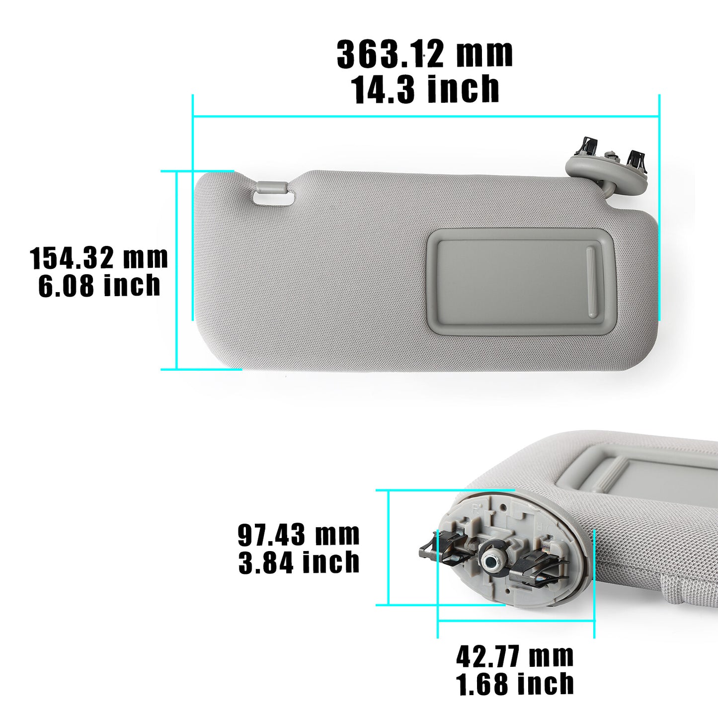 Gray sun visor with mirror on the right side, model 74310-12L80-B0, suitable for Toyota for Corolla models manufactured on September 13th.