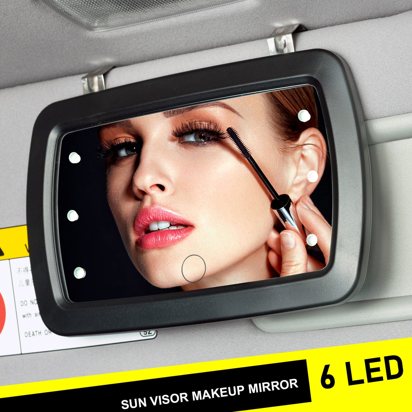 Universal 6 LED Car Sunscreen Makeup Mirror Vanity Clip Cosmetic Mirror