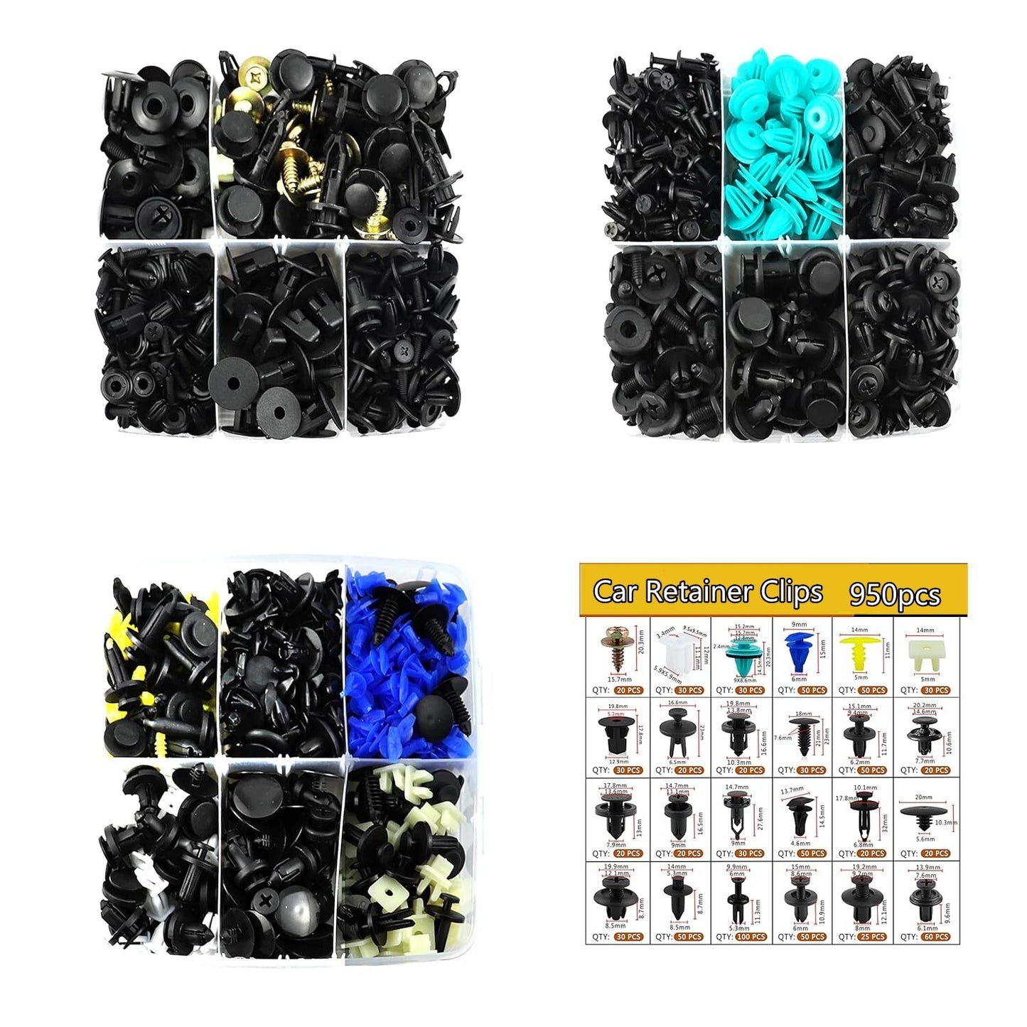 950-piece set of car fastener clips, bumper clips, car plastic clips, fasteners, and push pins