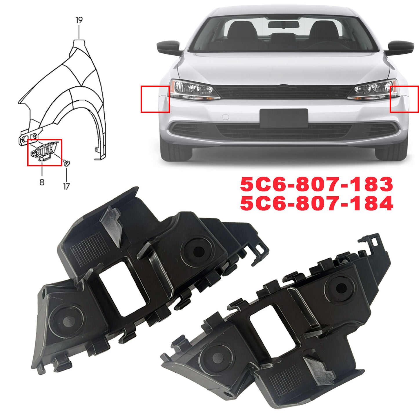 for VW for Jetta Car Front Bumper Retainer Brackets Spacer Left Right Pair 2011-2014