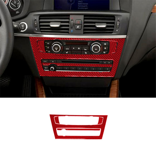 Red Carbon Fiber Center CD Radio Frame Cover Trim for BMW X3 F25 X4 F26 2011-17