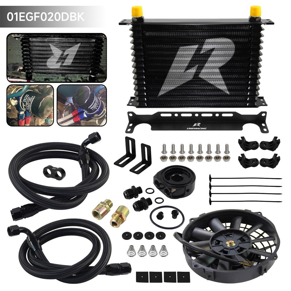 15 Row AN10 Oil cooler Trust w/Bracket+Filter Adapter Hose Kit +7 Electric Fan