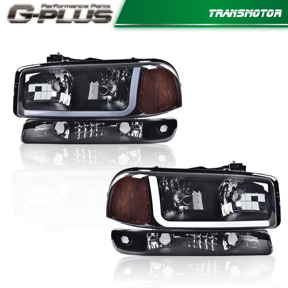 LED DRL headlights with bumper turn signals, smoked finish suitable for 99-07 for GMC for Sierra for Yukon