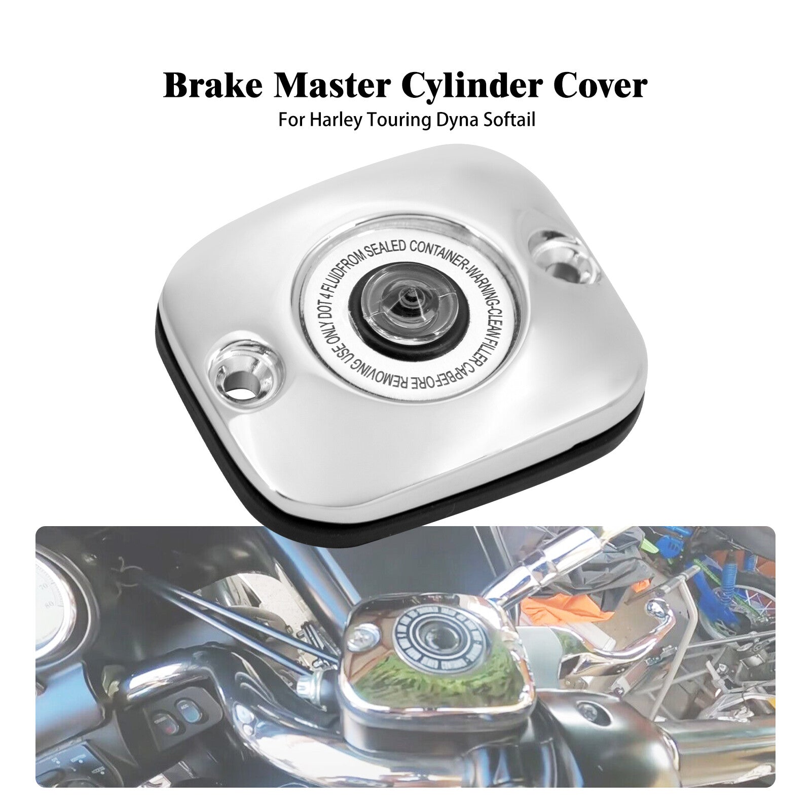 Chrome Front Brake Master Cylinder Cover Fit for Harley Touring 05-07 Dyna 06-17