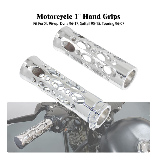 Chrome Hollow 1 25mm Handlebar Hand Grips for Harley Touring Softail Sportster