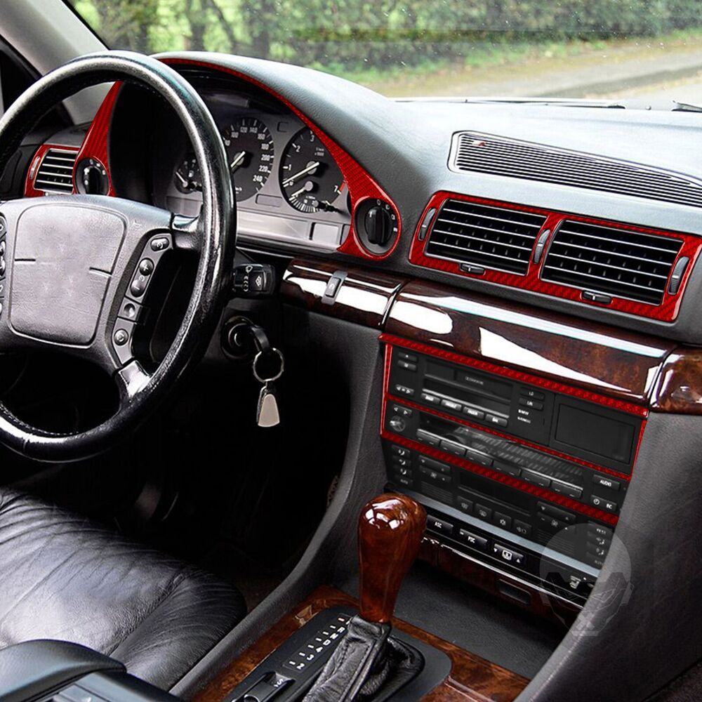 12Pcs Red Carbon Fiber Interior Full Set Trim Kit for BMW 7 Series E38 1994-2001