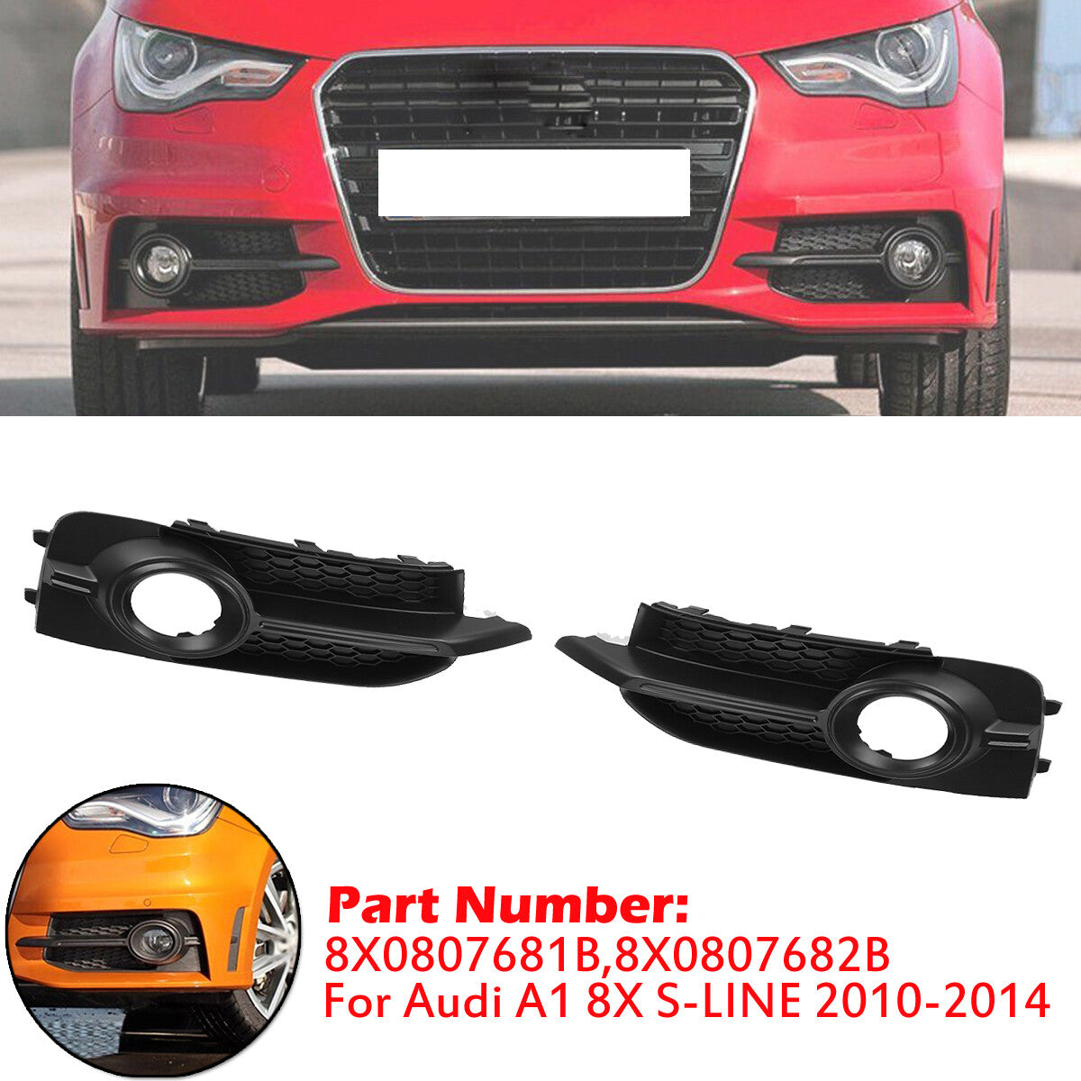 2x Front Grille Fog Light Lamp Cover for Audi A1 8X S-LINE 2010-2014 Matte Trim