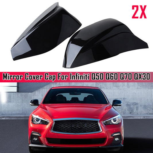 2x Rearview Mirrored Wing Caps for Infiniti Q50 Q6 2014-2022 M3 Gloss Black