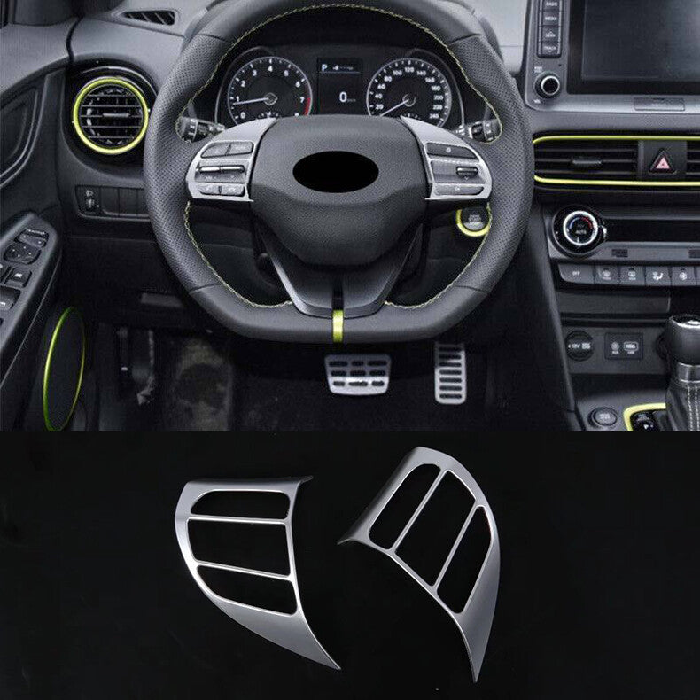for Hyundai Kona 2018-2021 Silver Steering Wheel Button Frame Cover Trim decor