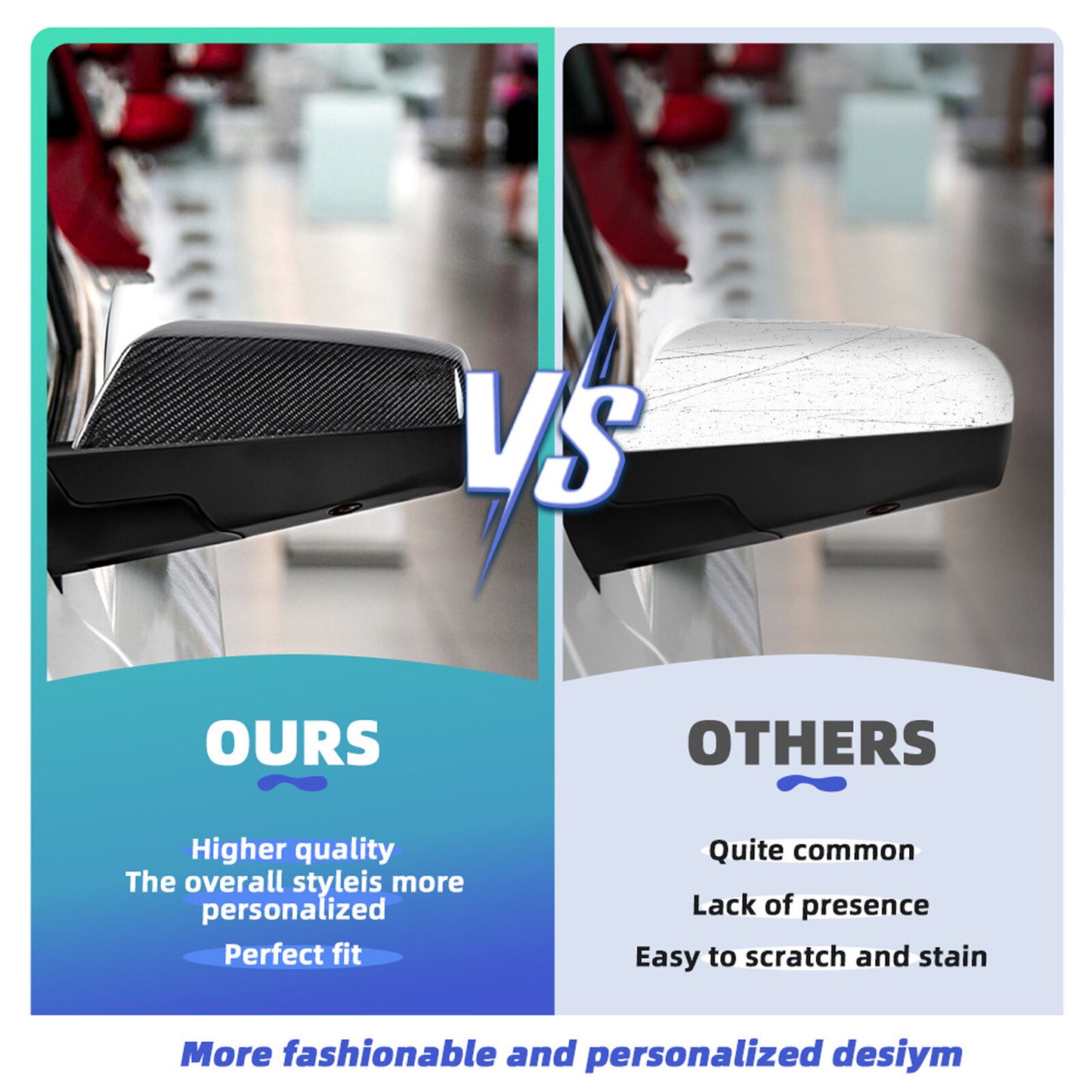 For Silverado for Sierra 2014-2019 Glossy Real Carbon Fiber Mirror Cover Caps 2PCS