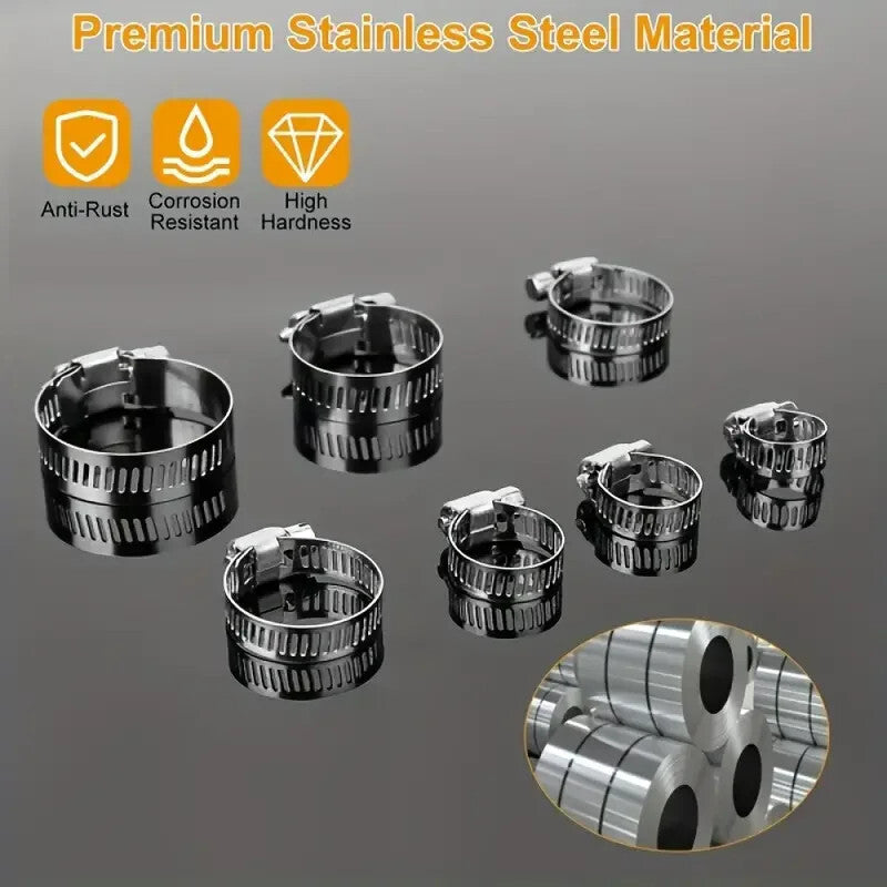 Car Fuel Hose Clamps Pipe Clamp Worm Gear Hose Adjustable Stainless Steel Clip