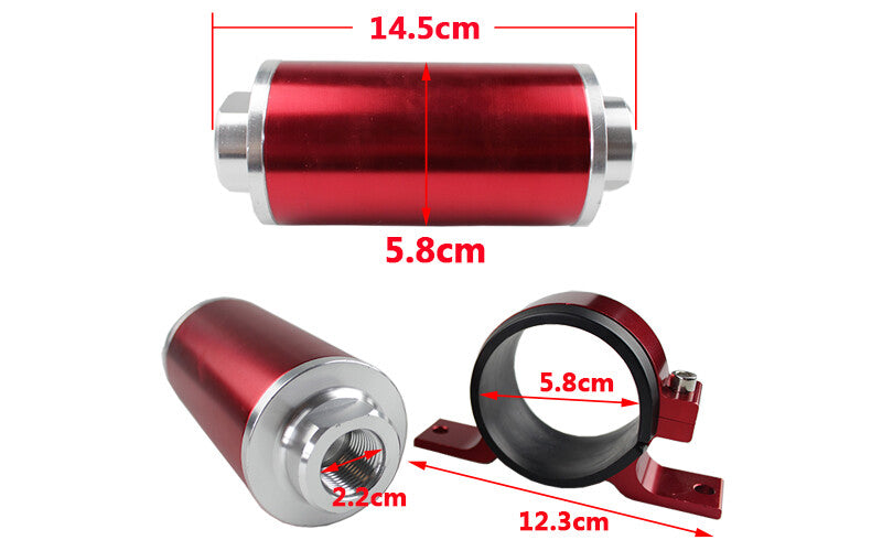 100Micron Fuel Filter Mount Aluminum In-line Bracket Flow Turbine 6/8/10AN Adapter