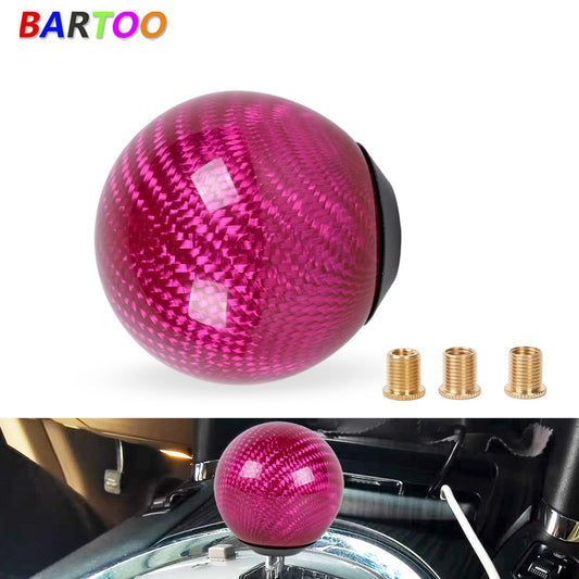 Universal Carbon Fiber Manual Gear Shift Silver Round Ball Shift Knob w/Adapters