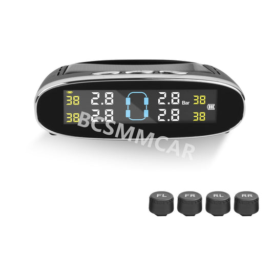 Wireless Solar TPMS LCD Car Tire Pressure Monitoring System 4 External Sensors