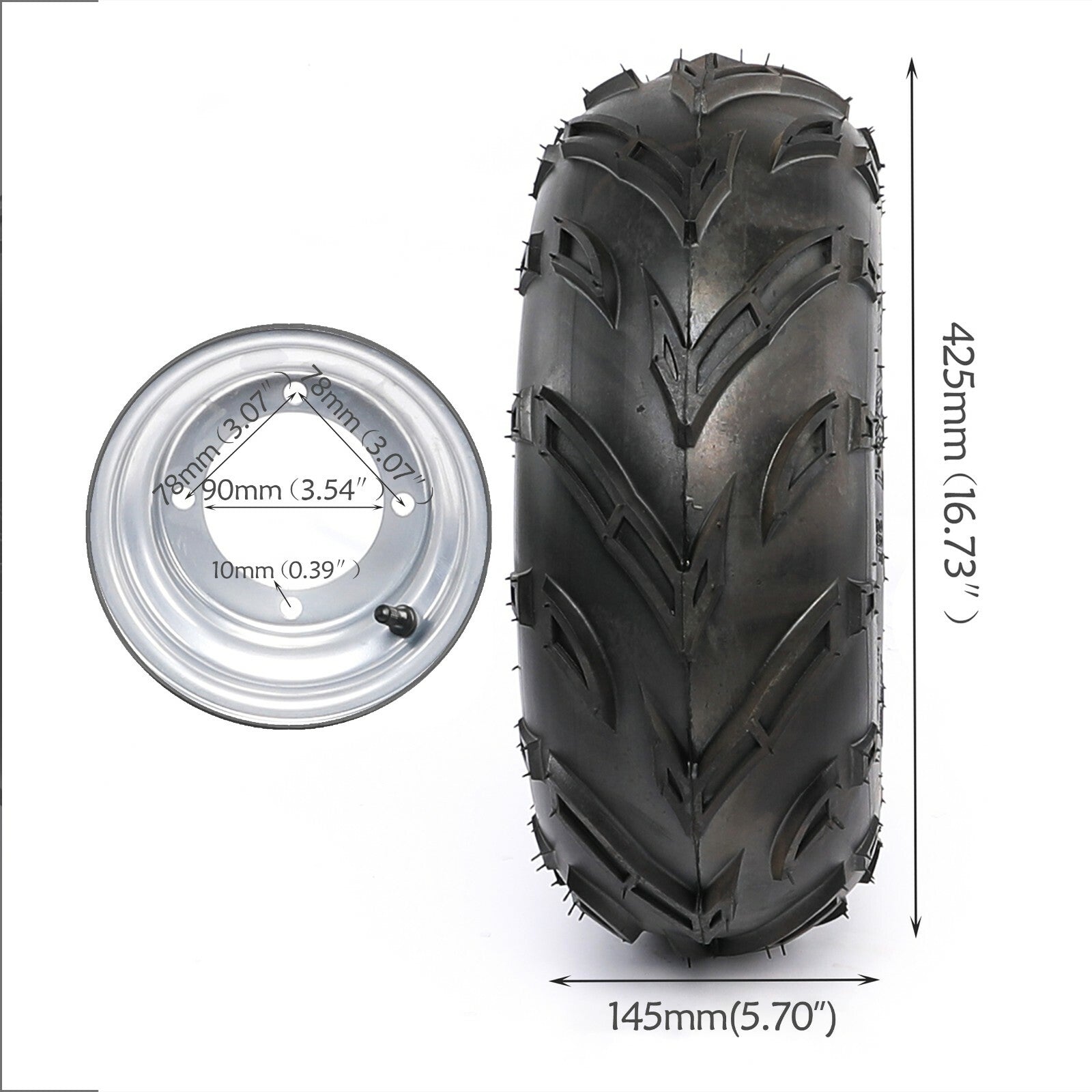 2-Piece Set of 16x8-7 Go-Kart Tires, Wheels, and 4 Studs for All-Terrain Vehicles, Four-Wheel Off-Road Coolers