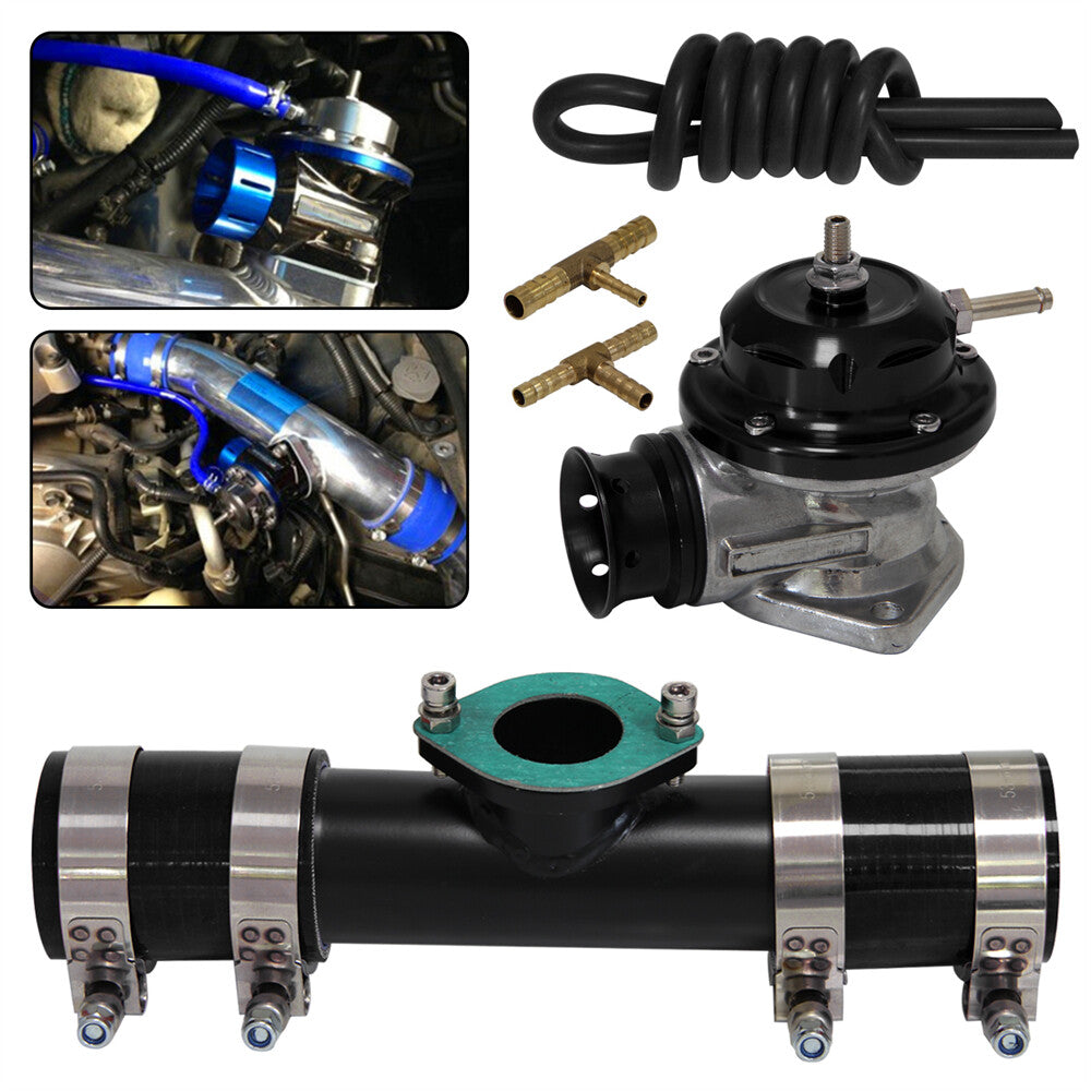 30PSI Blow Off Valve BOV +Type RS 2 Flange Pipe Adapter Silicone Hose Kit Black