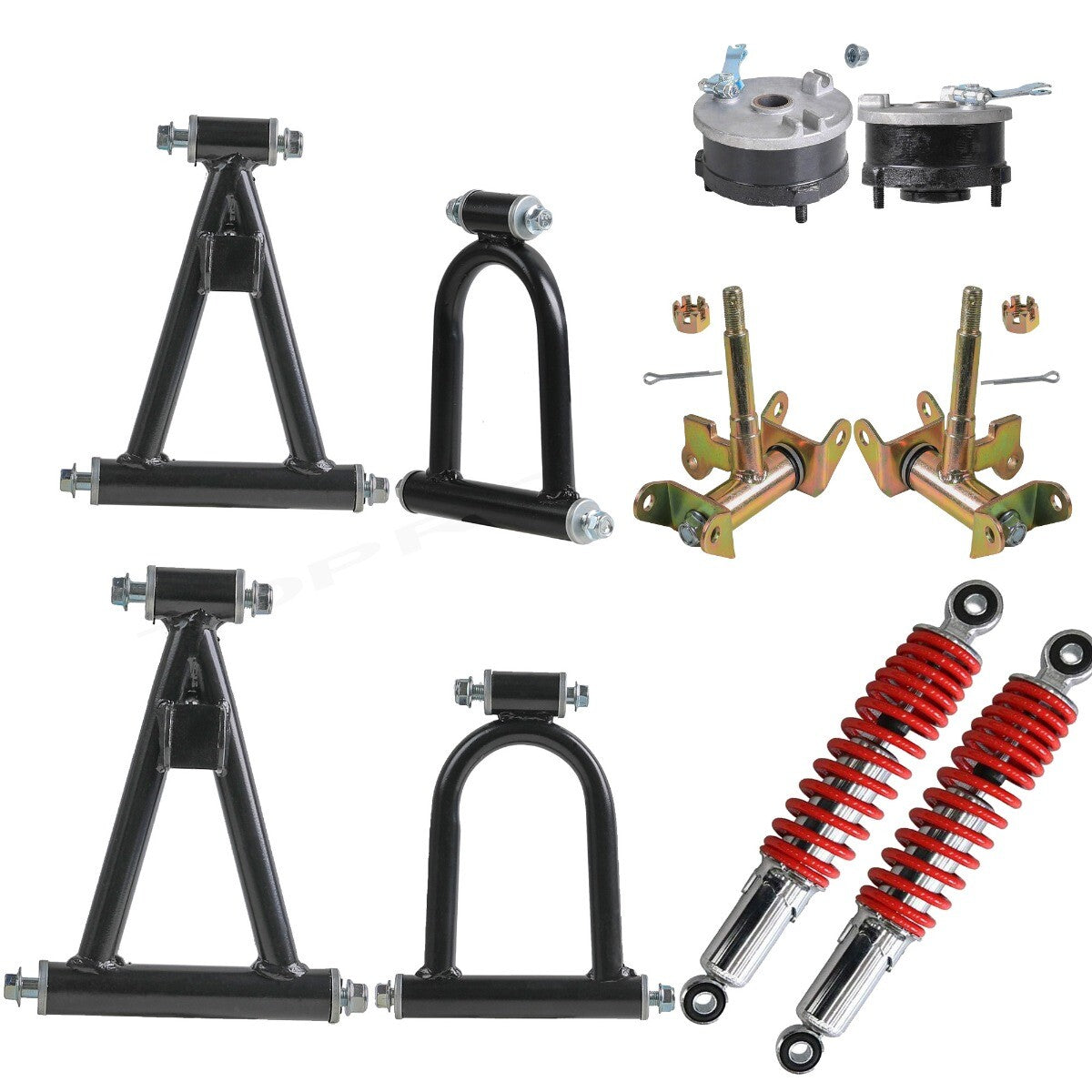 All-terrain vehicle, four-wheel off-road vehicle, go-kart, suspension, shock absorber, swing arm, upper and lower A-arm, steering kit