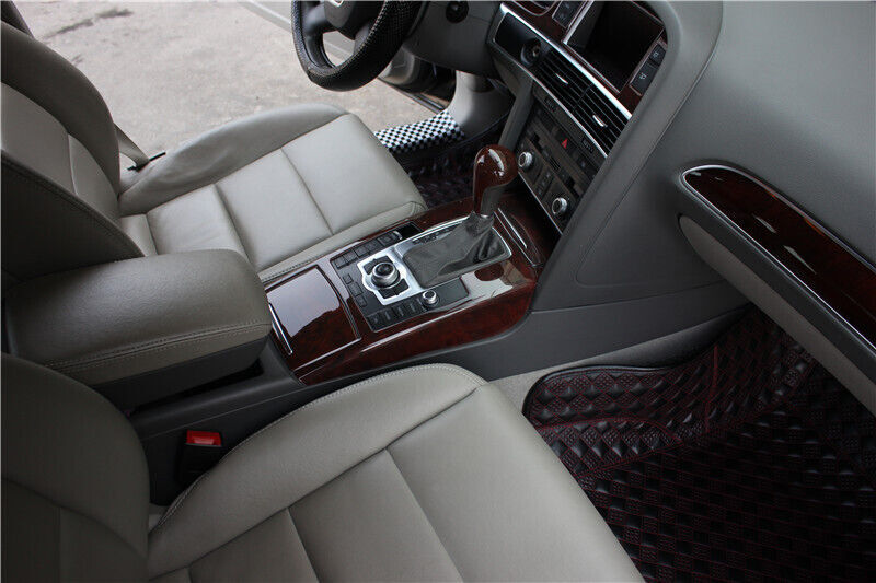 Console Gear Shift Frame Cover Trim 3PCS Fit for Audi A6L 2005-2011 Brown Wood