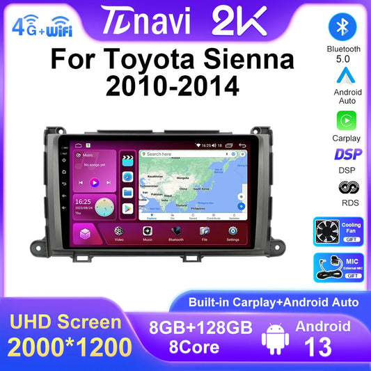 for Toyota for Sienna XL30 2010-2014 CarPlay Car Radio Stereo GPS Multimedia Screen