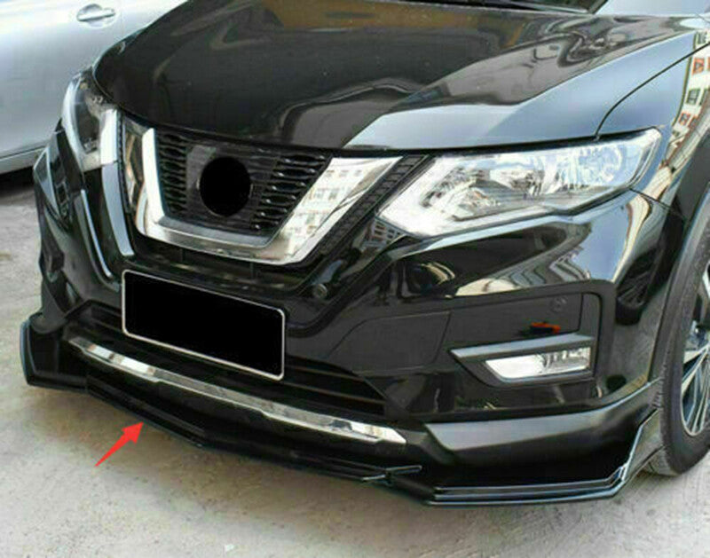 3PCS for Nissan Rogue 2017-2020 Piano Black Front Bumper Lip Spoiler Guard Trim