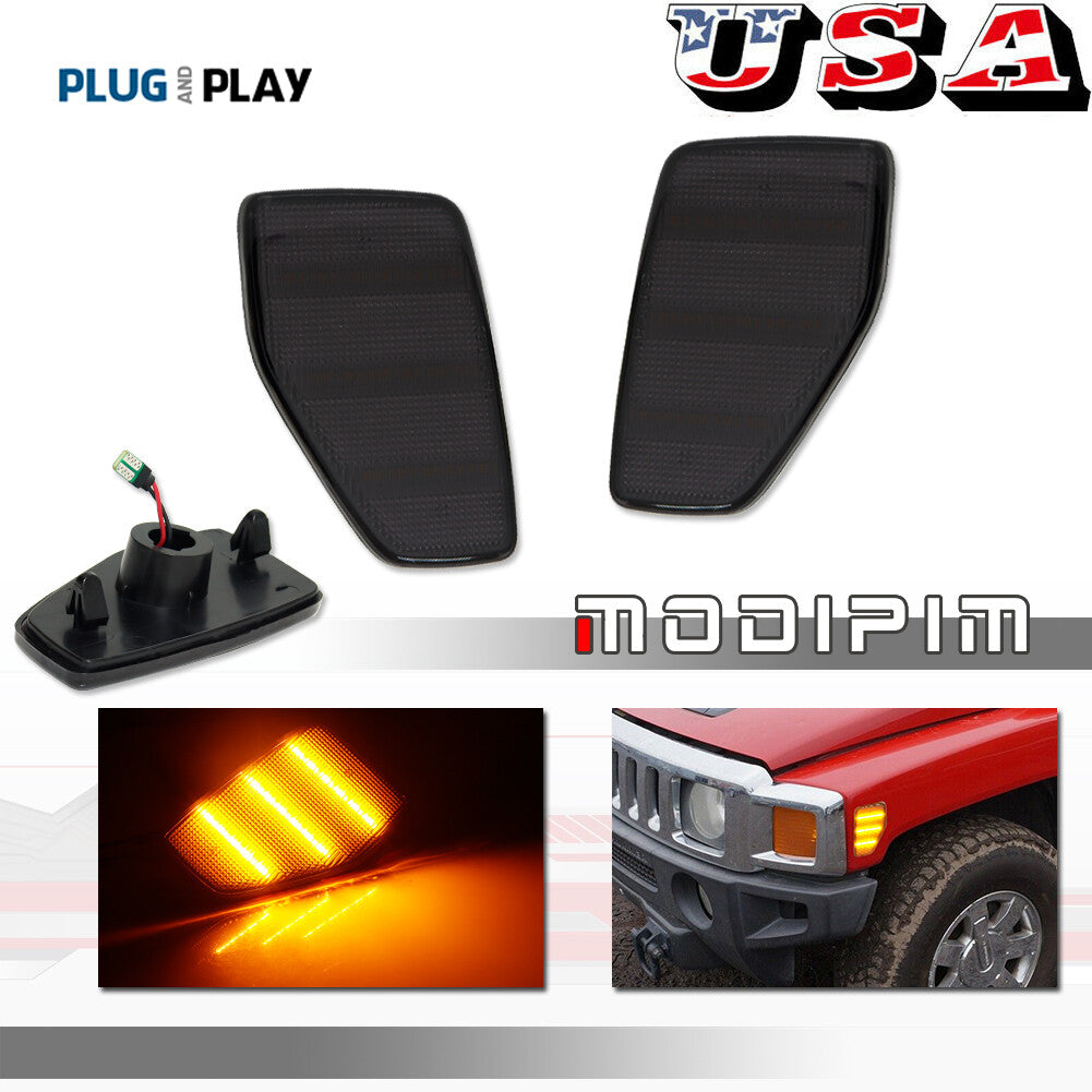 L + R Smoked Amber LED Side Marker Lights and Mudguard Lights for 2006-10 for Hummer H3 H3T