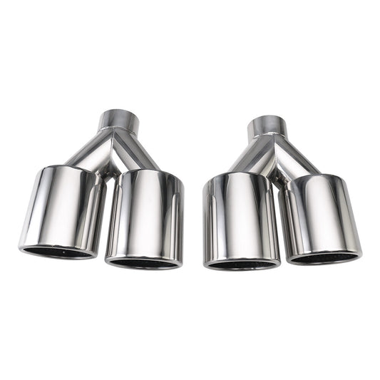 Pair 2.5'' ID 4''OD Universal Dual Exhaust Tip Edge Tips Double Wall Tip W/ Mesh