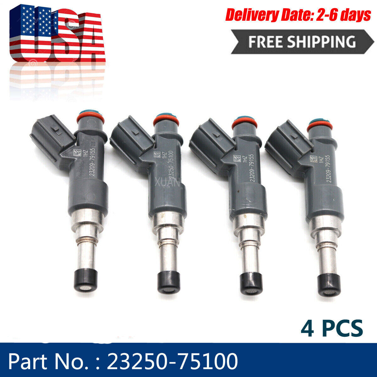 4-piece fuel injector 23250-75100 for 4Runner 4.0L (2010), Tacoma 2.7L (05-13), and 4.0L (05-11-).