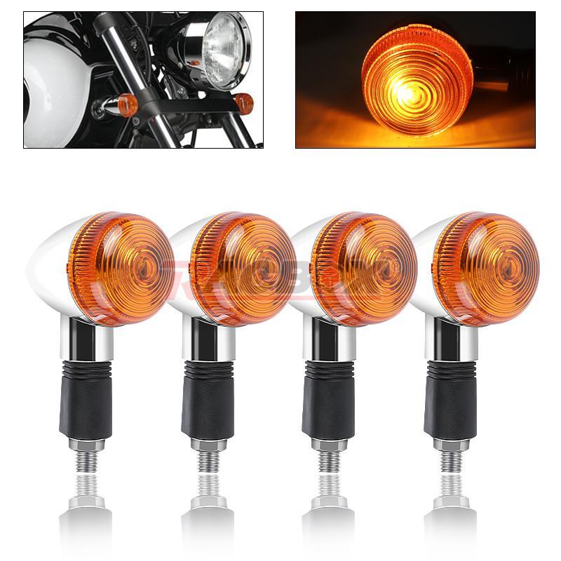 4PC Universal Bullet Motorcycle Turn Signal Indicator Amber Blinker Light Chrome