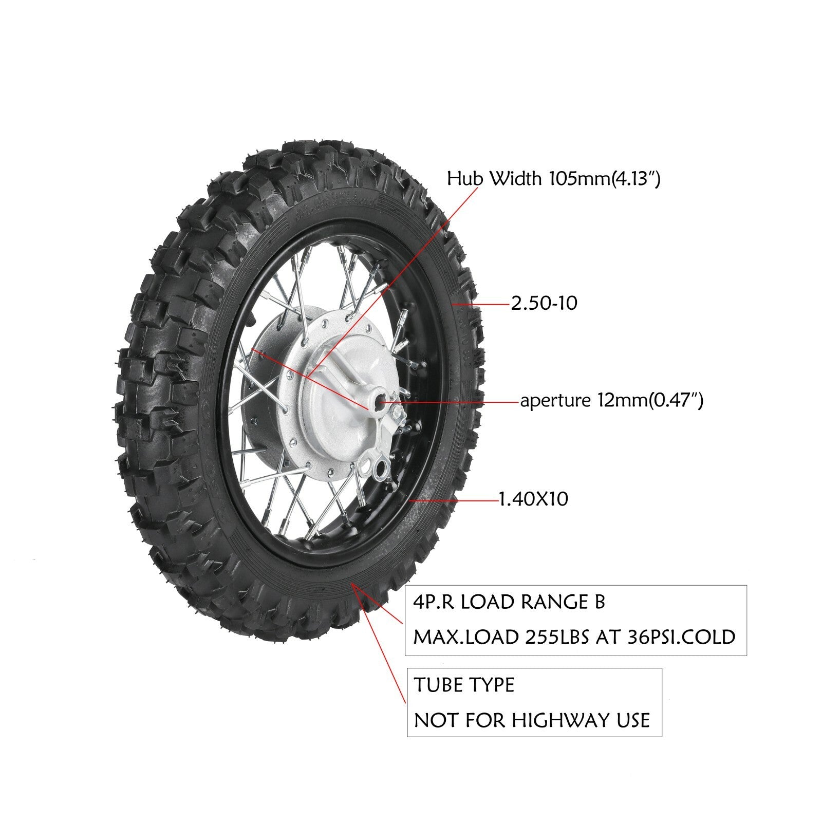 12mm 2.50-10 inch Front Wheel Tyre Rim Drum Brake Dirt Bike for Honda CRF50 PW50