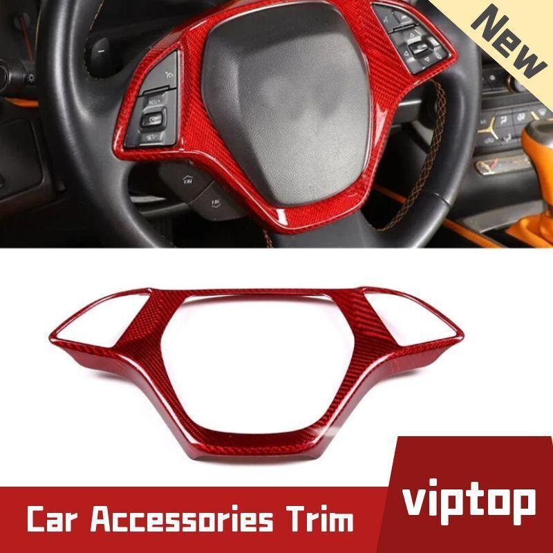 Red Carbon Fiber Steering Wheel Panel Cover for Chevrolet for Corvette C7 2014-2019