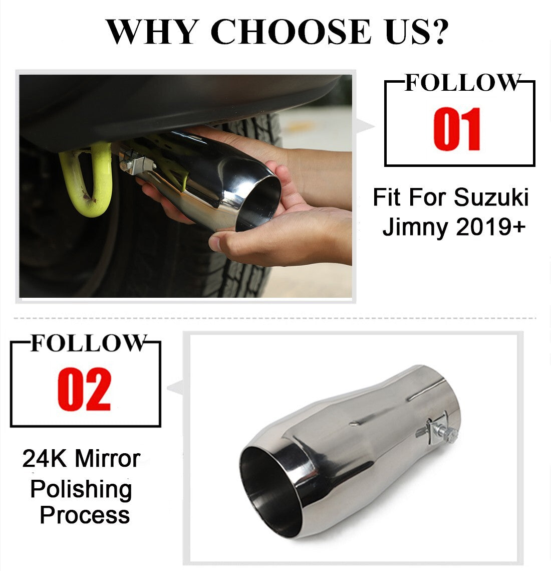 Tailpipes Exhaust Muffler Rear Tail Pipe Tip for Suzuki for Jimny 2019-2023 Chrome