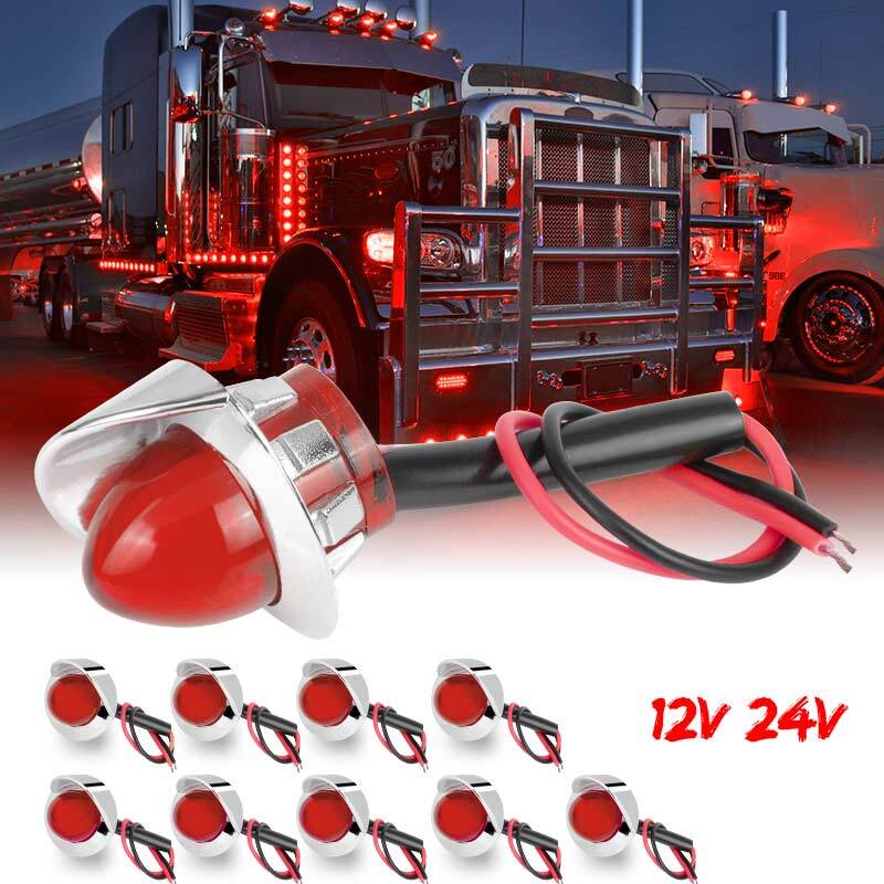 10x LED 3/4 Red Round Bullet Side Marker Lights Waterproof Truck RV Car Pickup
