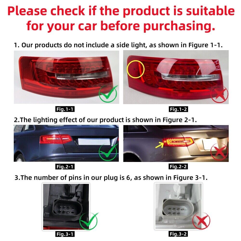 Right Side Tail Lights for Audi A6 C6 S6 Quattro RS6 Saloon Sedan 2009-2011