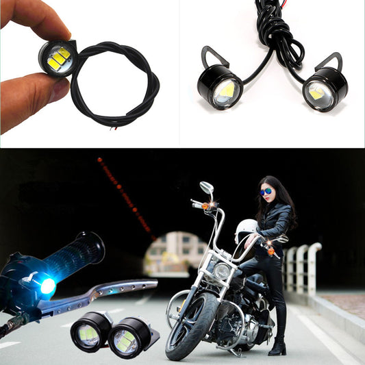 2 Pcs Motorcycles Mirror Handlebar Rearmirror DRL Headlight White Waterproof LED