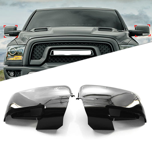 1 Pair Gloss Black Mirror Covers W/ Bottom Turn Signal Cutout for Dodge for Ram 1500