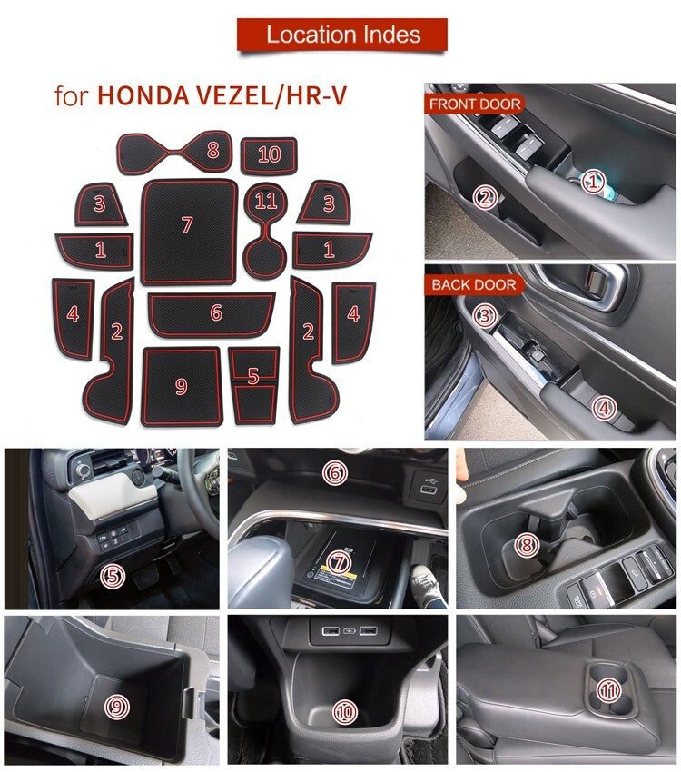 Anti-Slip Gate Slot Cup Mat for Honda Vezel HR-V 2021 2022 Cup Coaster White