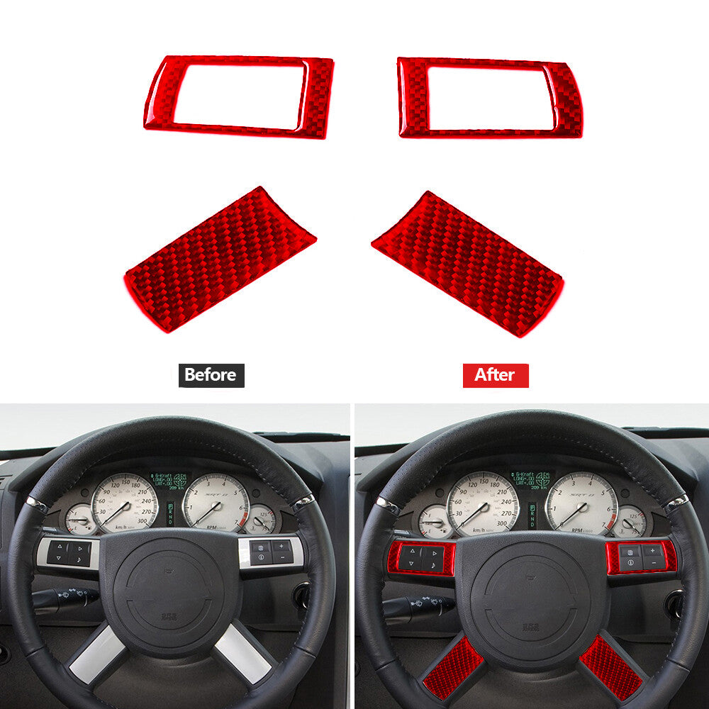 4Pcs Red Carbon Fiber Steering Wheel Button Cover Trim Type B for Chrysler 300