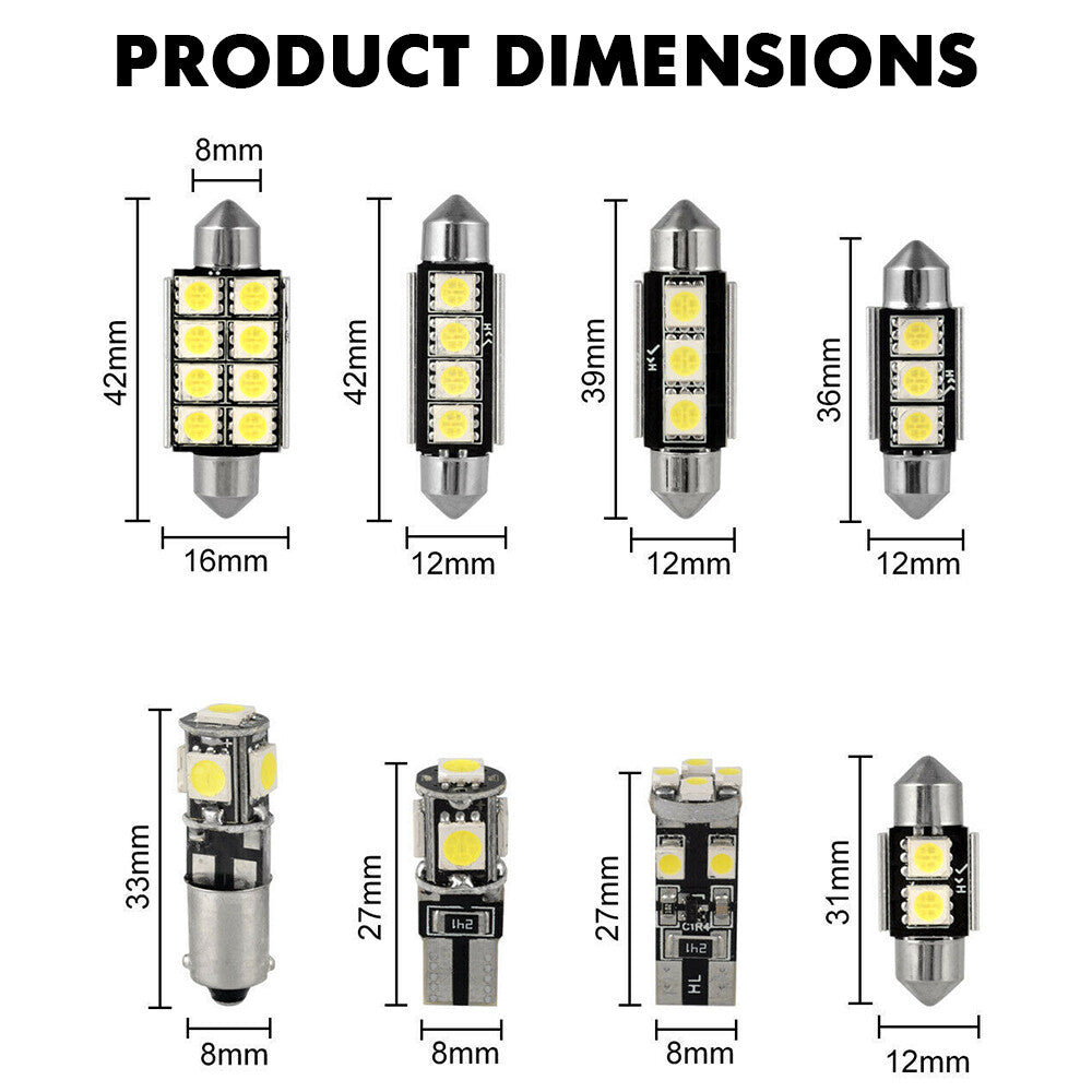 23PCS Auto Interior LED Light Dome License Plate Mixed Lamp Bulbs Set
