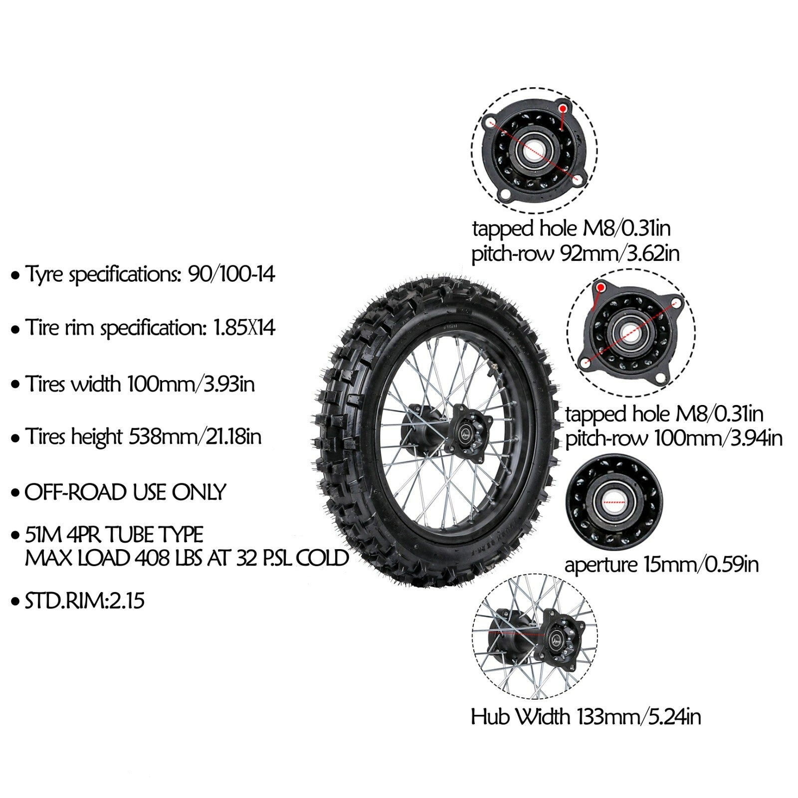 17 14 Front 70/100-17 Rear 90/100-14 Tyre Wheel Pit Dirt Bike 125cc 140cc 150