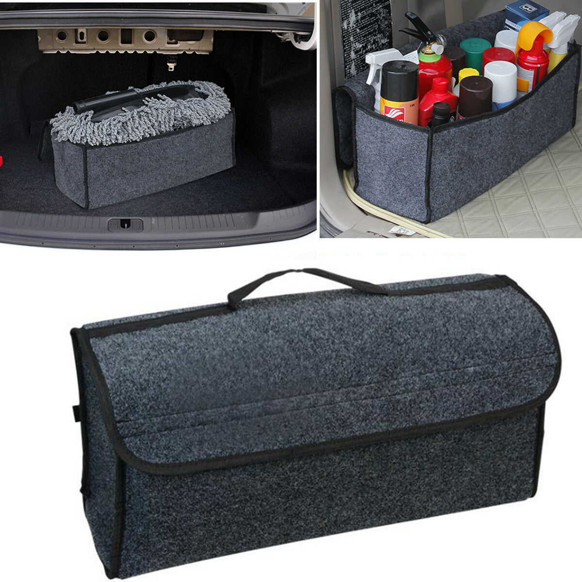 Trunk Cargo Organizer Gray Folding Collapsible Storage Bag Bin For Car Truck SUV