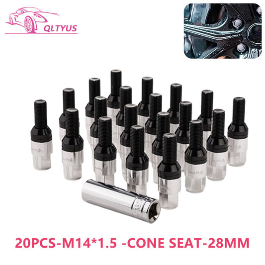 20PCS 28mm M14x1.5 Wheel Lug Bolts Cone for Seat Studs Set for Most Aftermarket