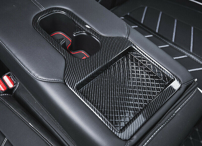 Rear Armrest Cup Holder Panel Trim 1 for Honda CRV CR-V 2017-2022 Carbon Fiber