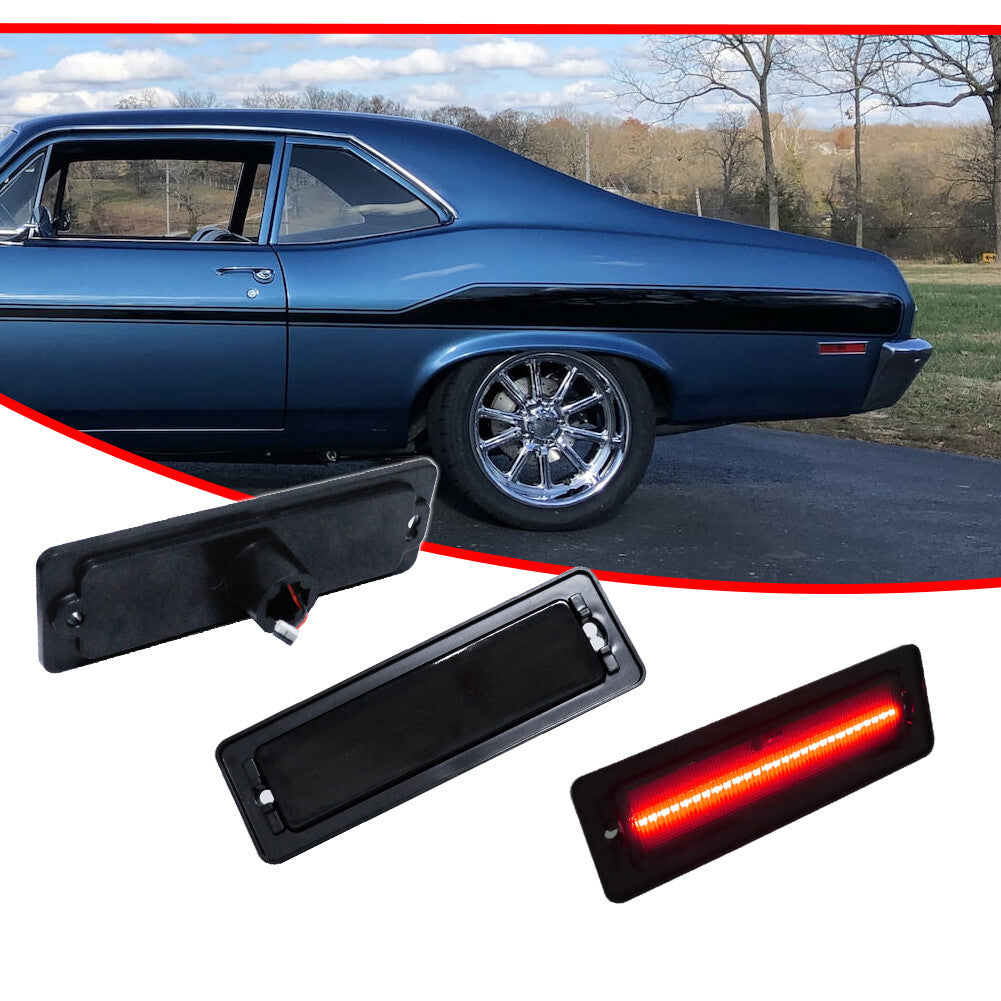 Suitable for 1970-1974 for Chevrolet Nova Red LED Rear Bumper Fender Side Marker Lights 2-Piece Set