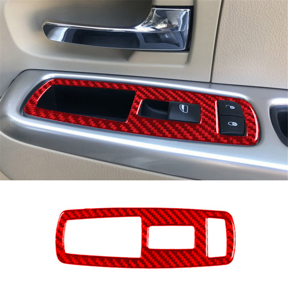 Red Carbon Fiber Door Window Lift Switch Panel Trim for Jeep Liberty 2008-2012