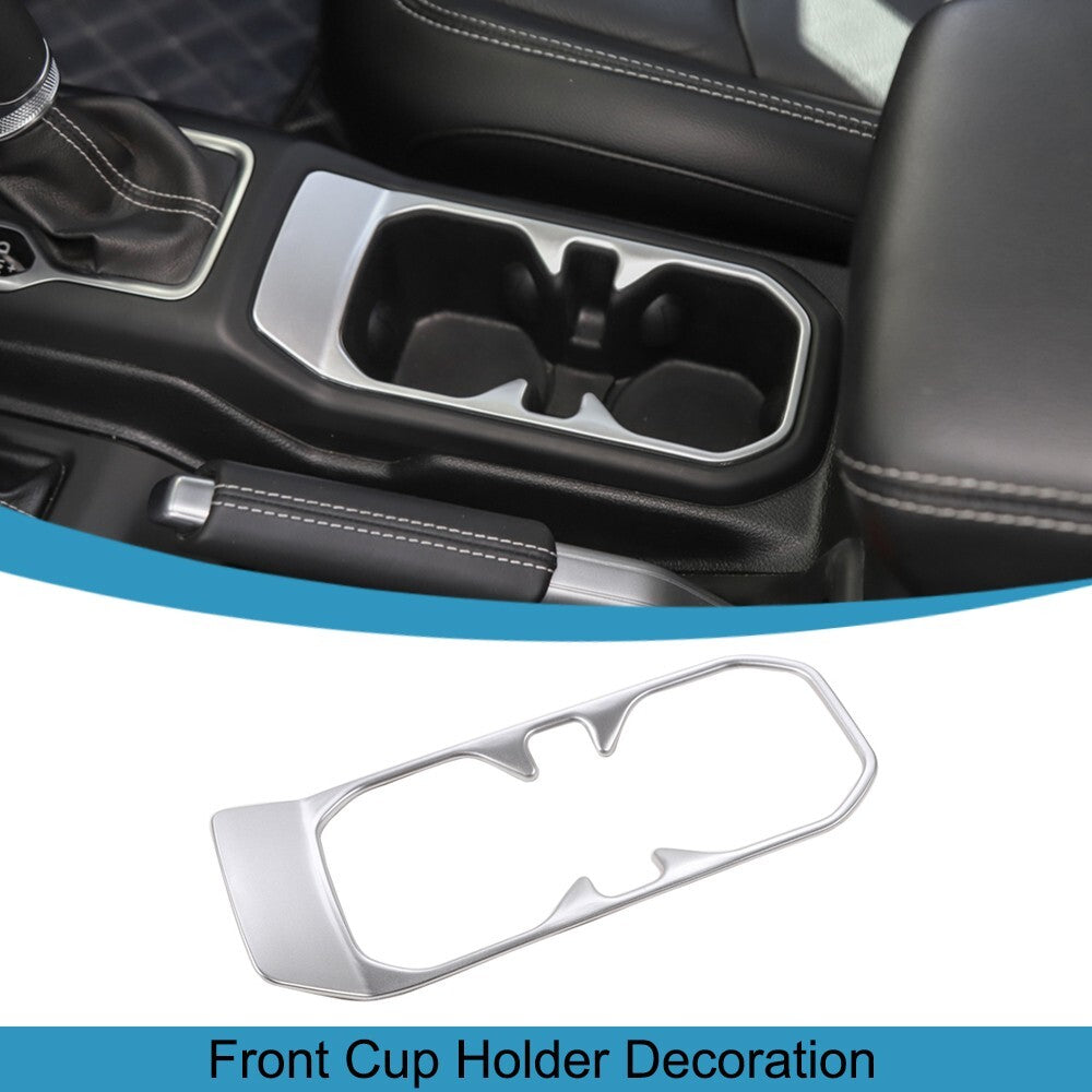 Silver Front Water Cup Holder Cover Trim Decor for Jeep for Wrangler JL 2018-2023