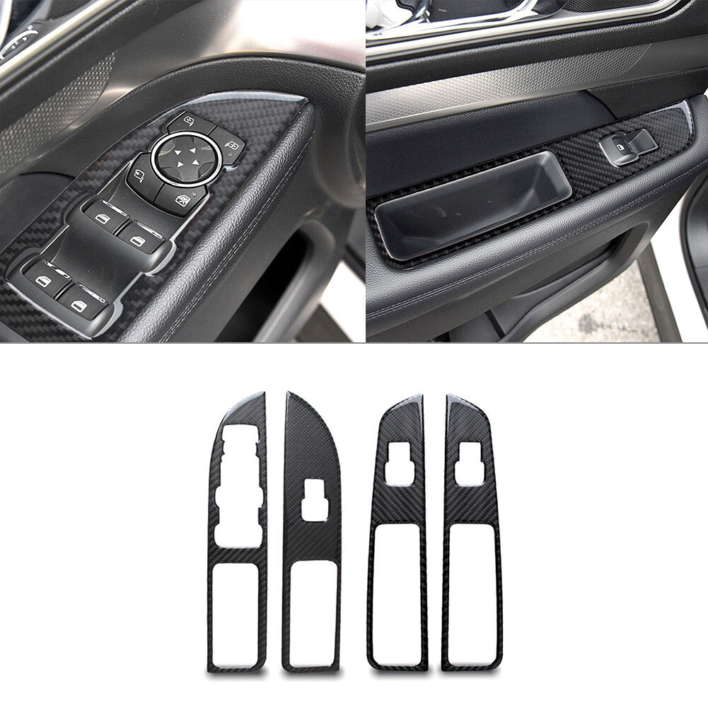 4Pcs Carbon Fiber Car Window Switch Panel Cover Trim for Ford Explorer 2013-2019
